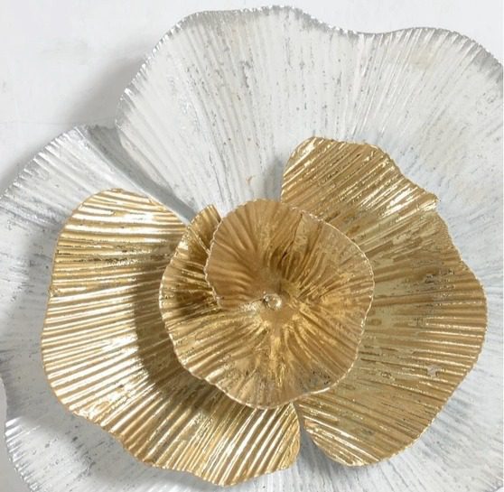 White And Golden Flower Metal Wall Art