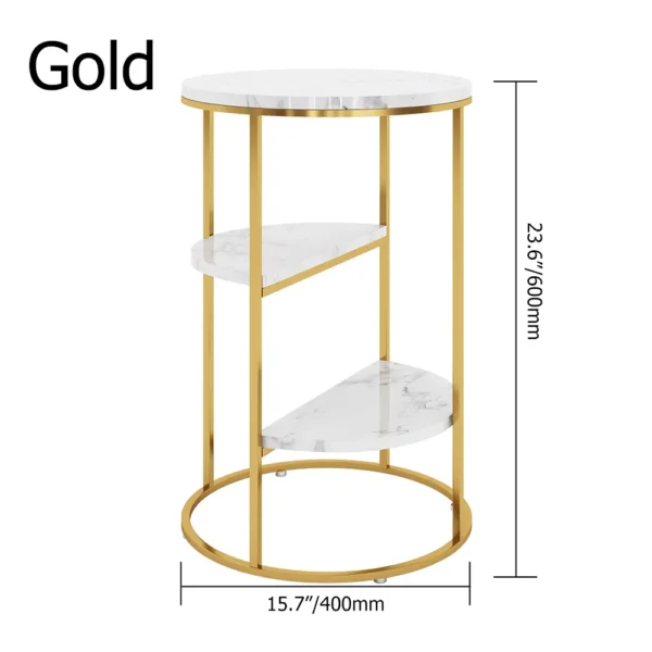 Gold End Table With Three Tier Marble Shelf
