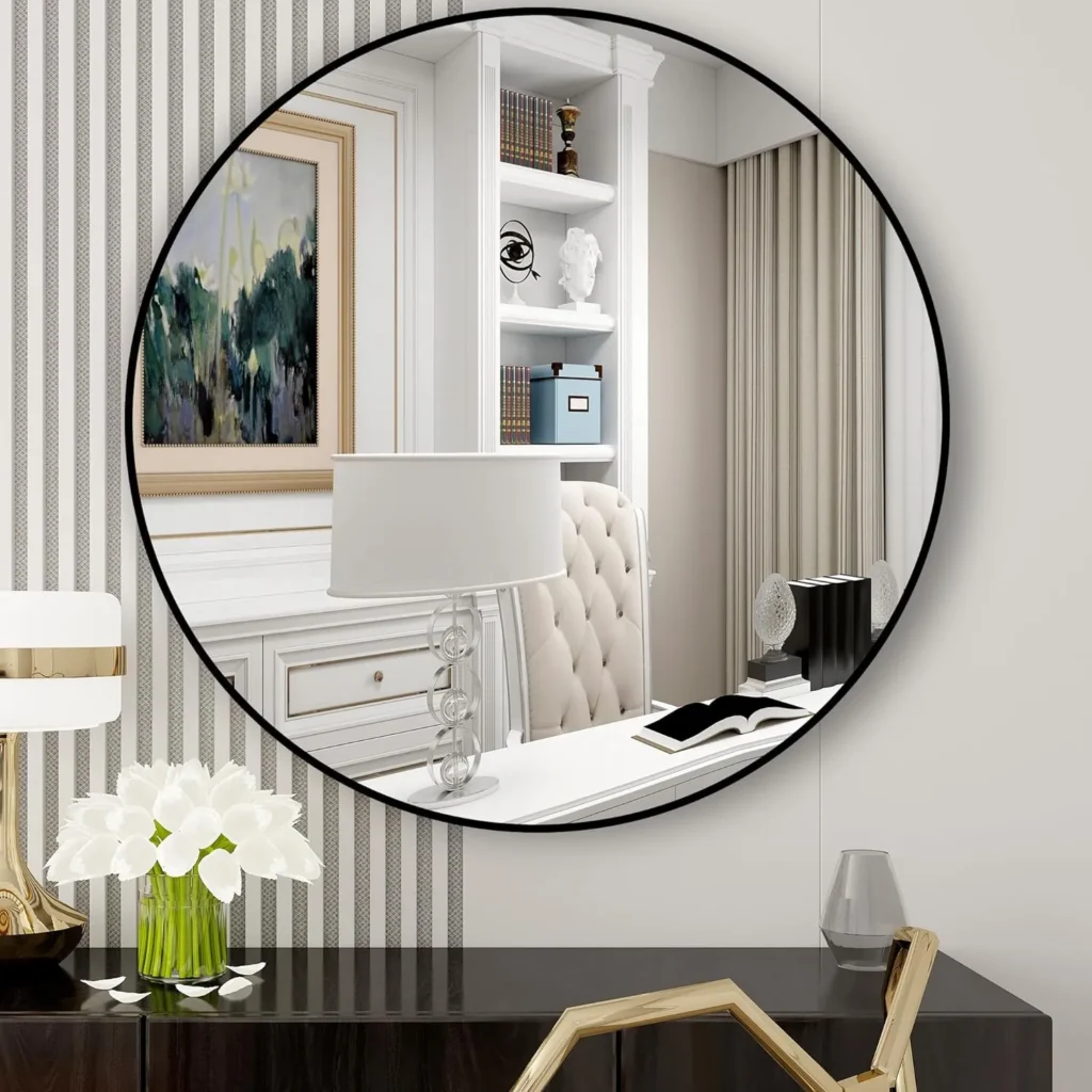 Black round wall mirror