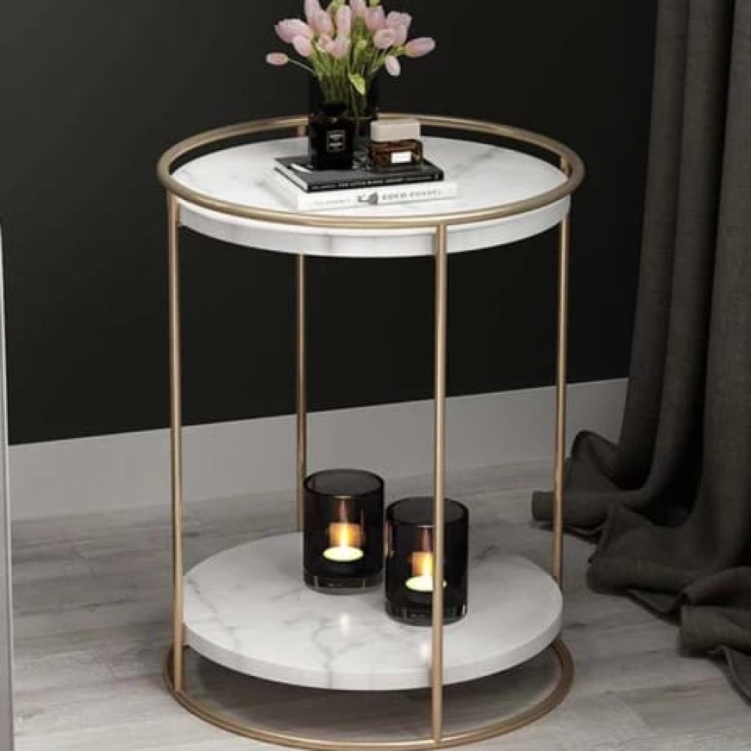 HT Two Layers Marble Side Table Gold