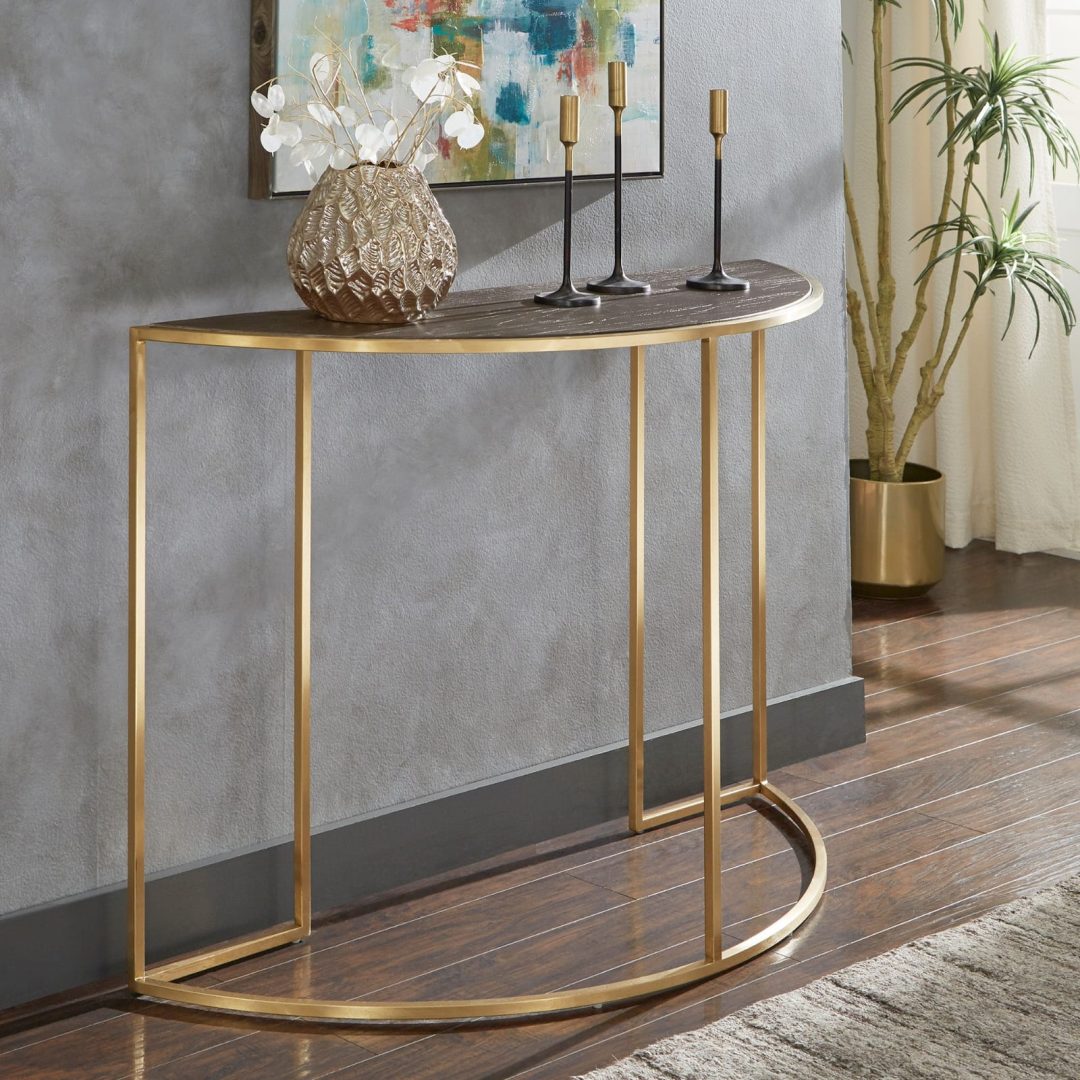 Half-Round Metal Marble Console Table